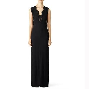 Raoul Lana Lace Insert Scallop Trim Sleeveless Maxi Dress Size 2 Black